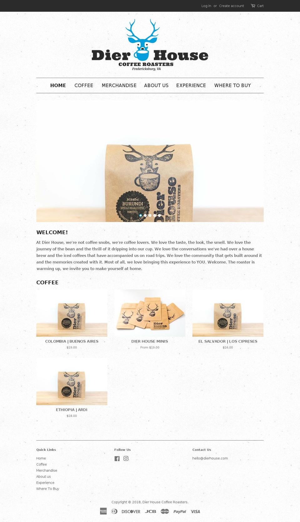 dierhouseroasters.com — Shopify storefront screenshot
