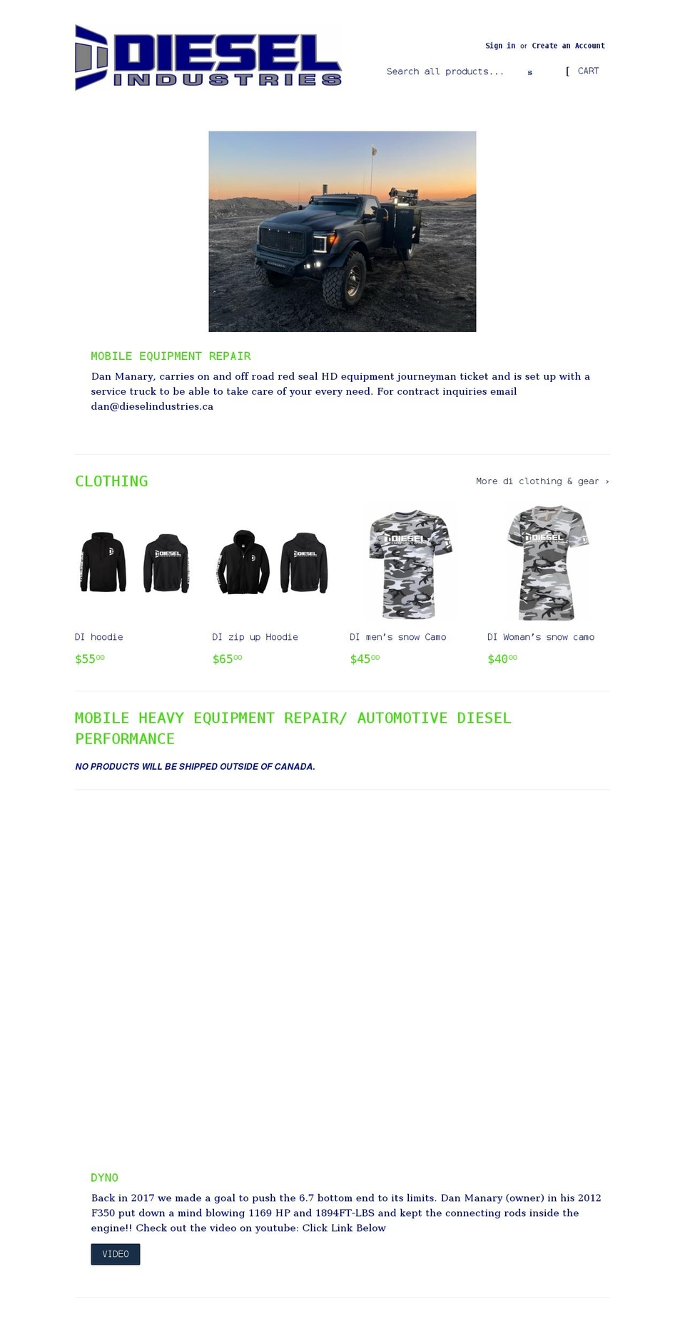 dieselindustries.ca shopify website screenshot