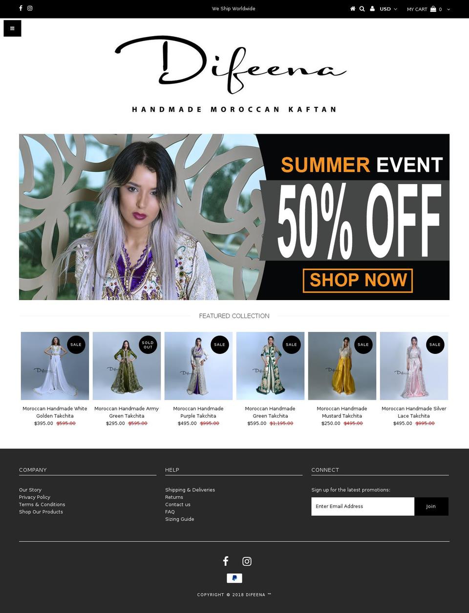 difeenakaftan.com — Shopify storefront screenshot