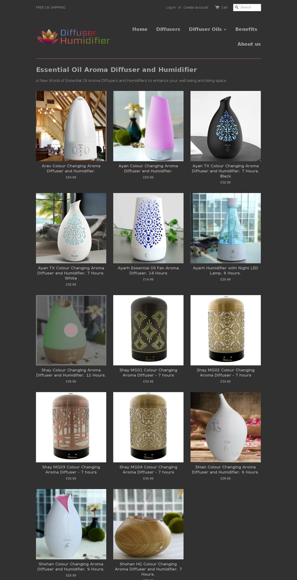 diffuserhumidifier.com shopify website screenshot