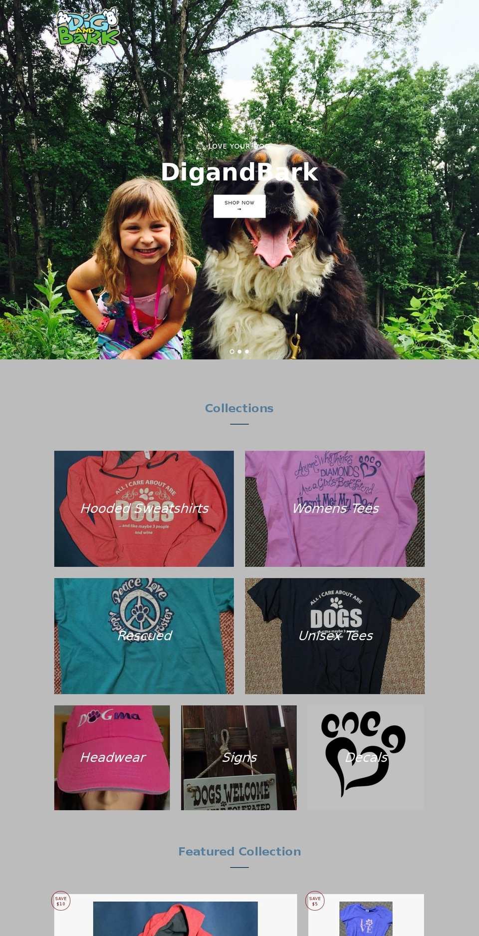 digandbark.com shopify website screenshot