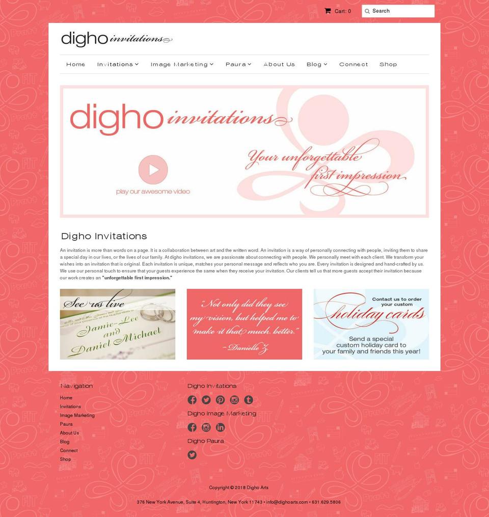 dighoinvitations.com — Shopify storefront screenshot