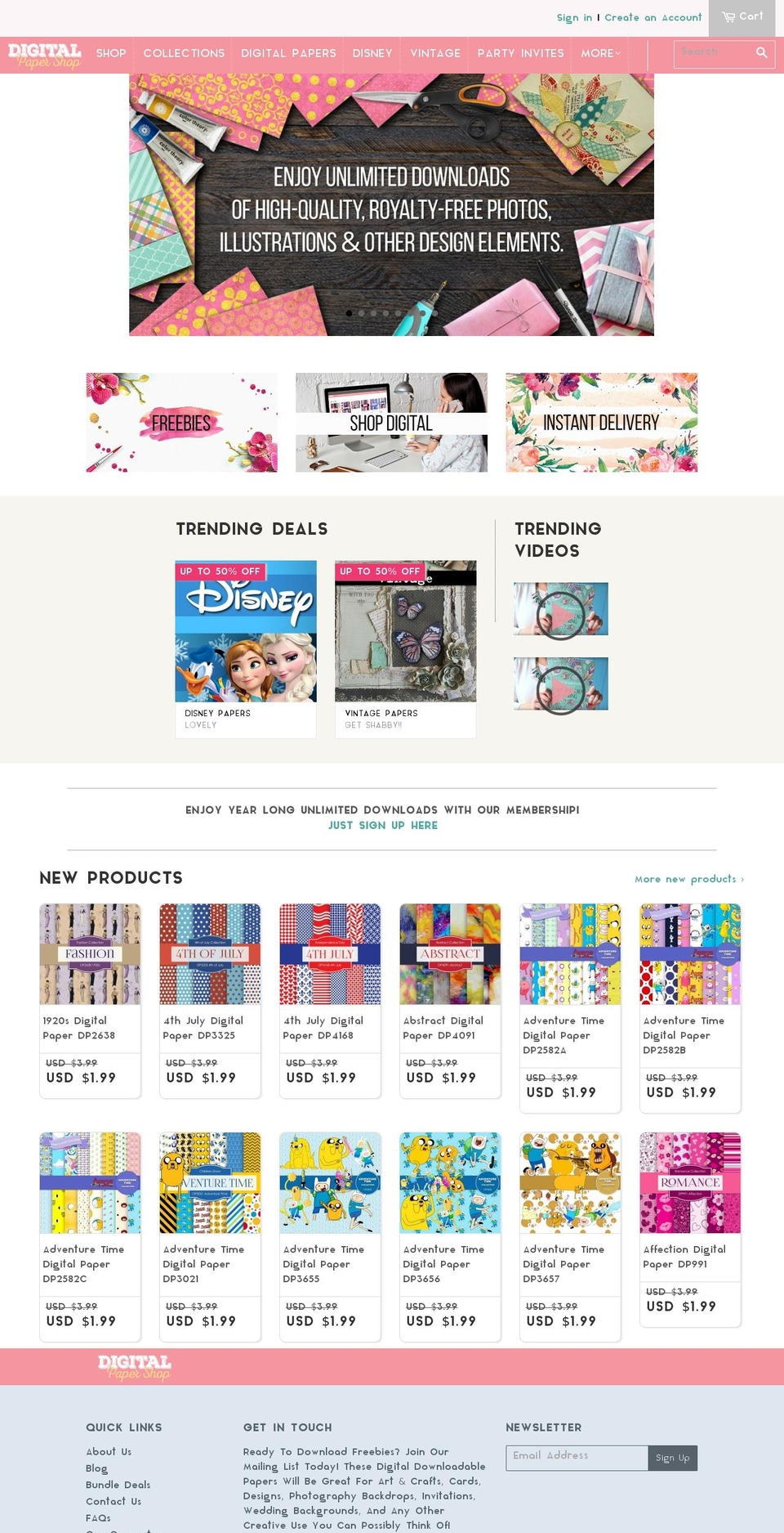 digitalpapershop.com shopify website screenshot