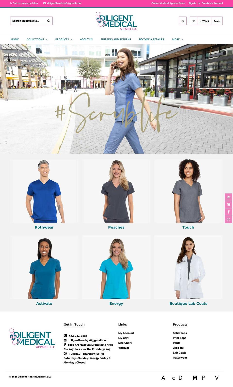 diligentmedicalapparel.shop shopify website screenshot