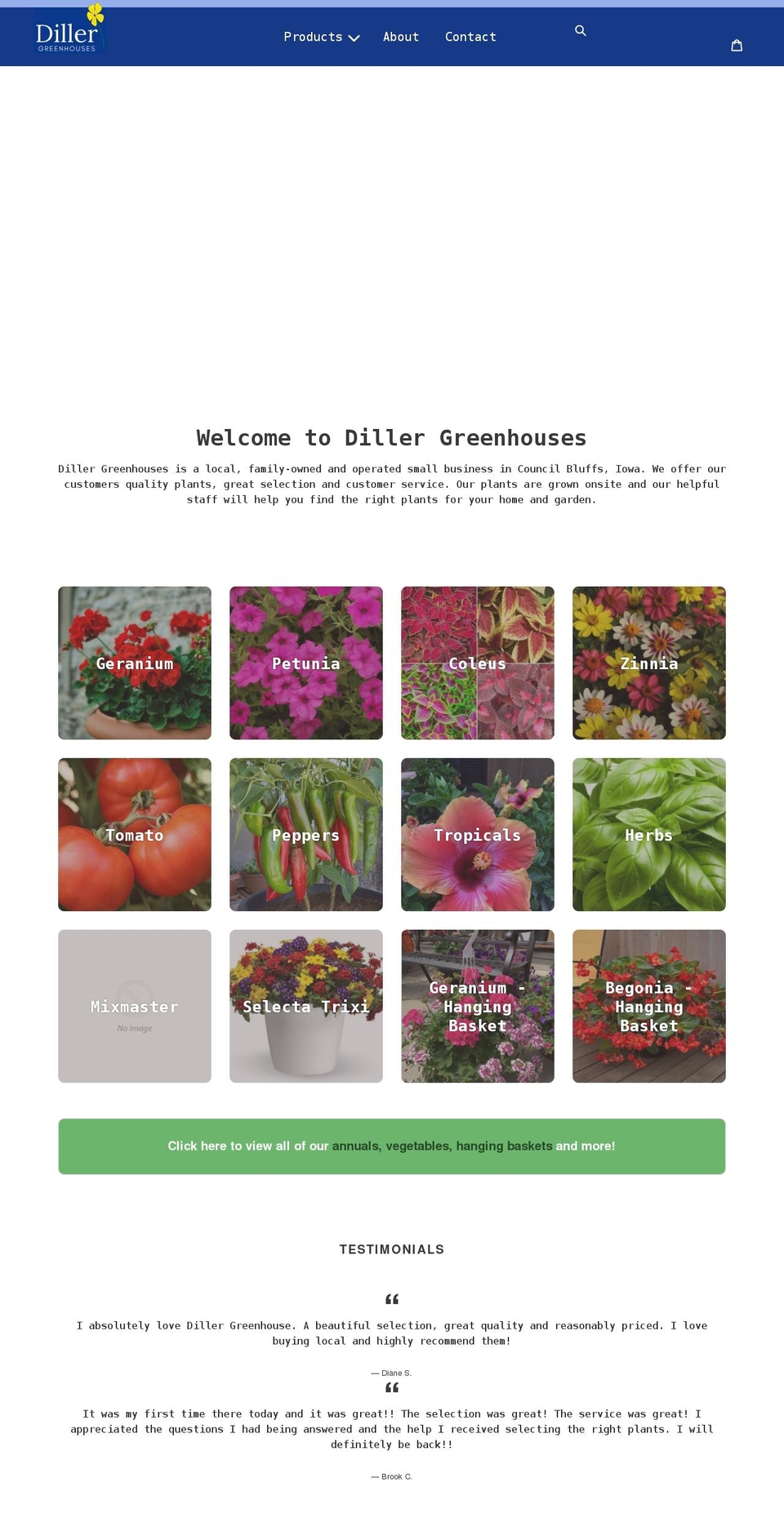dillersgreenhouses.com shopify website screenshot