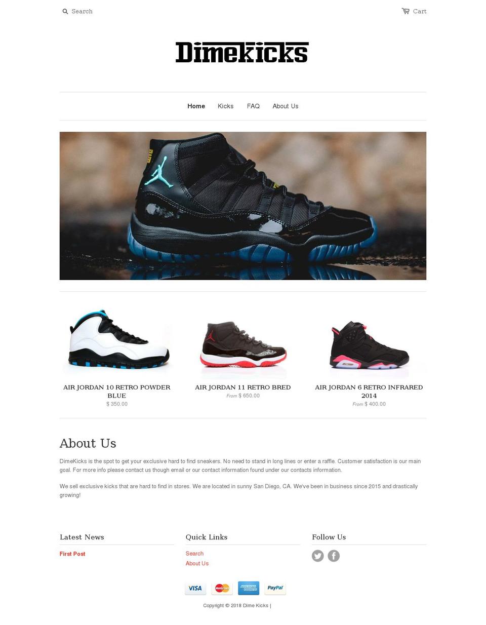 dime-kicks.com shopify website screenshot