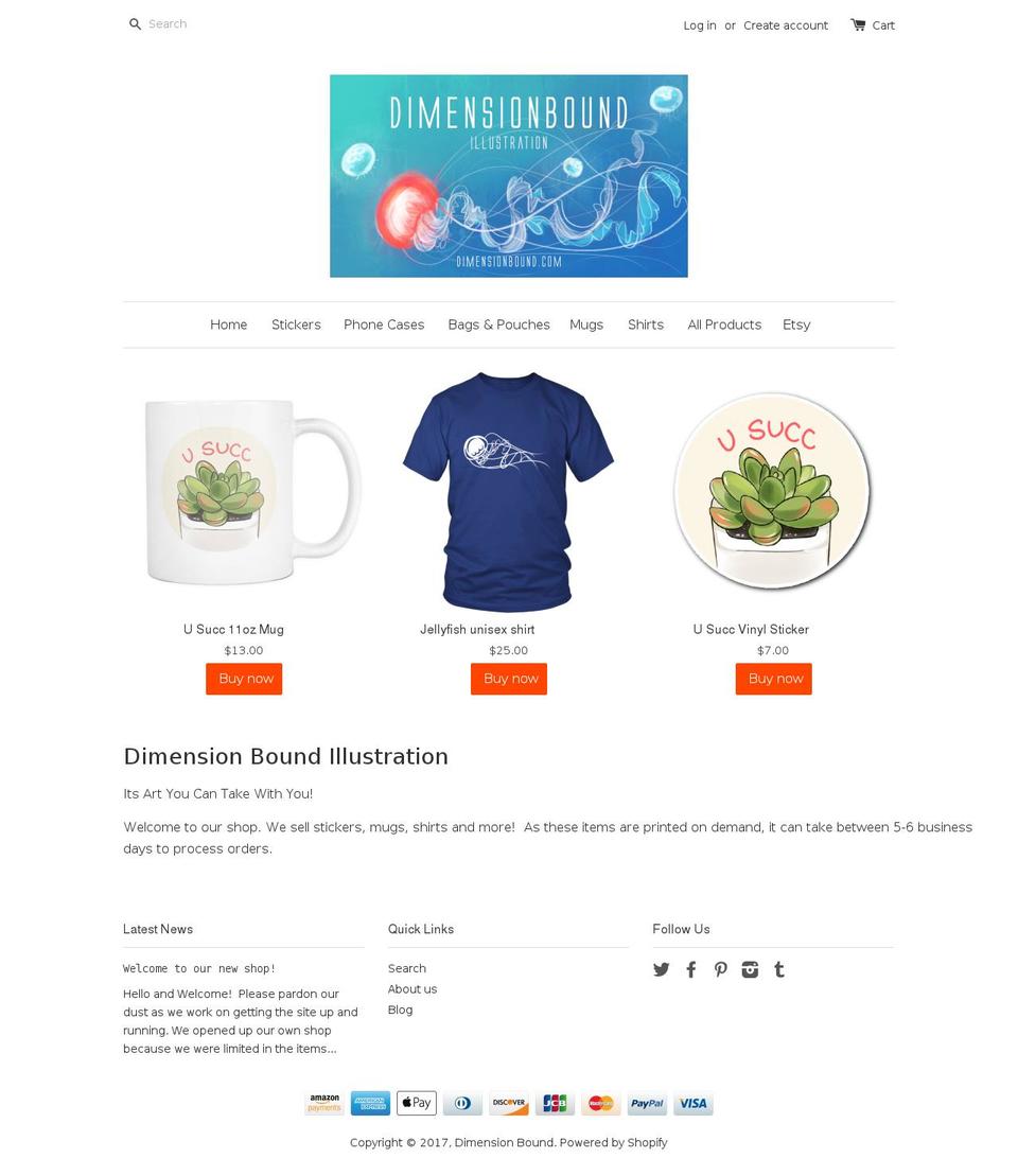 dimensionbound.com shopify website screenshot