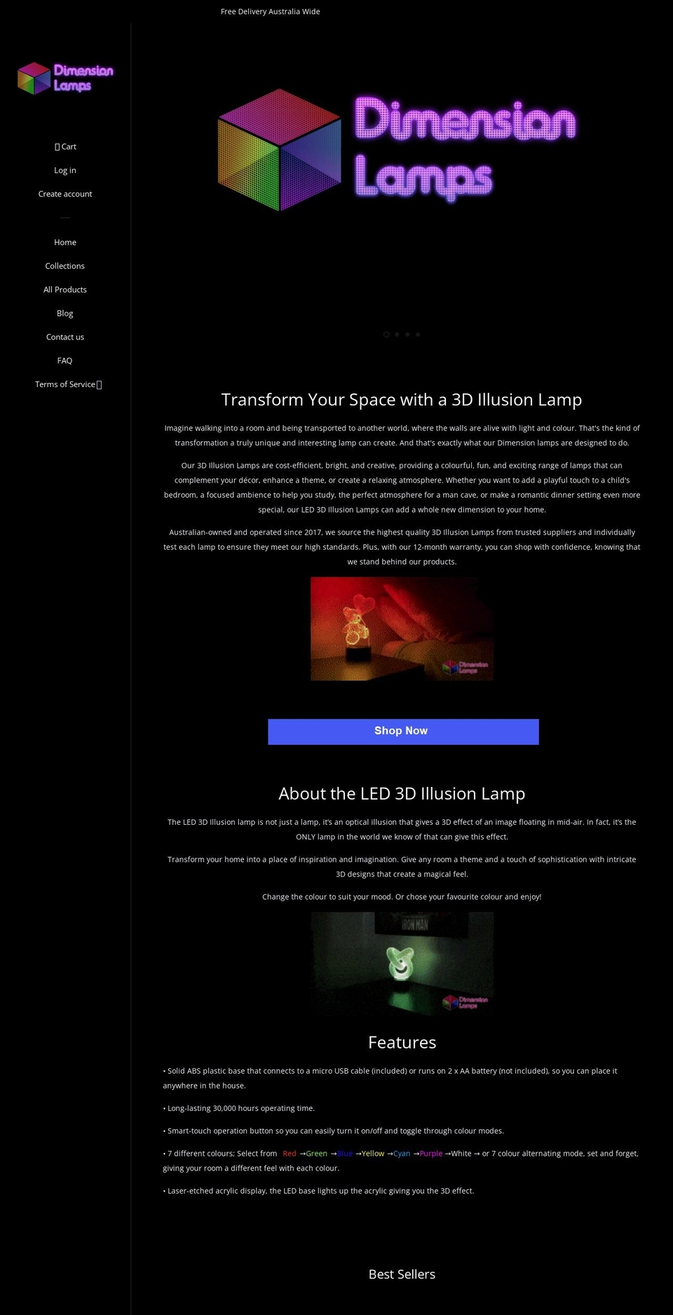 dimensionlamps.com — Shopify storefront screenshot