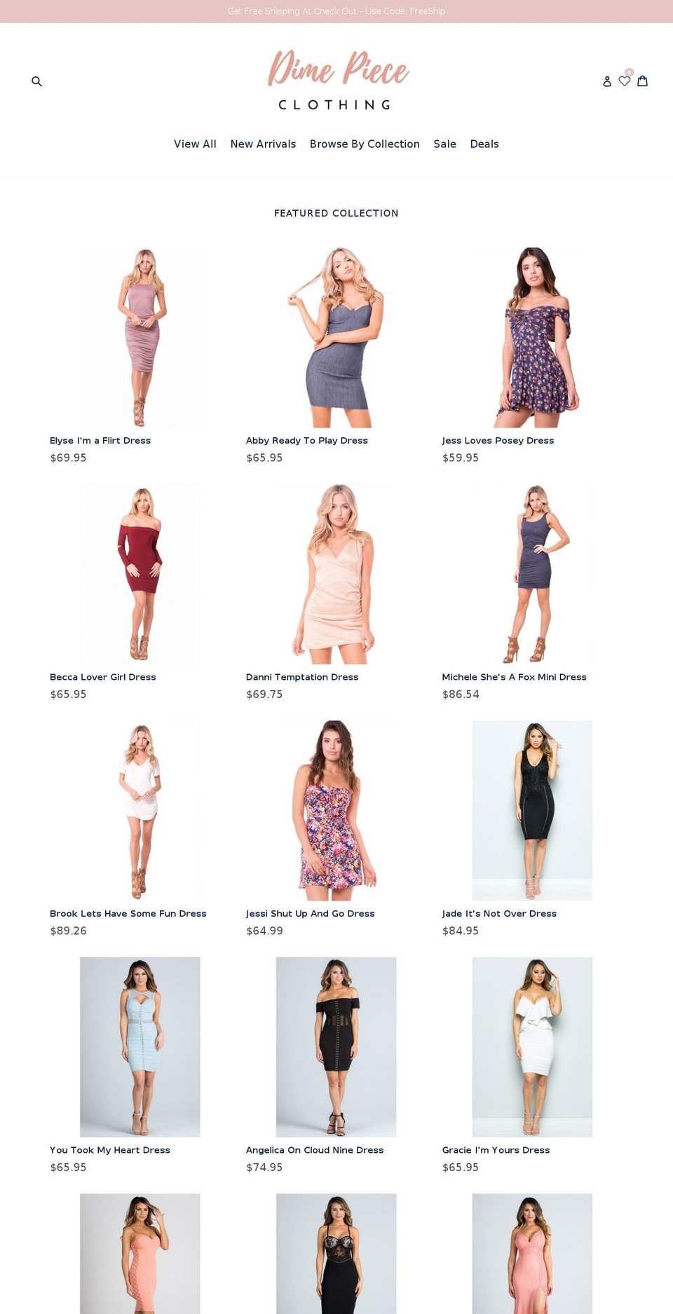 dimepiececlothing.com shopify website screenshot