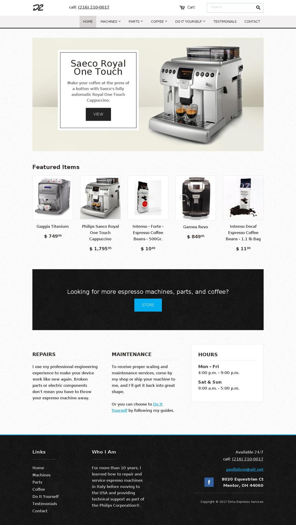 dimoespressoservices.com shopify website screenshot