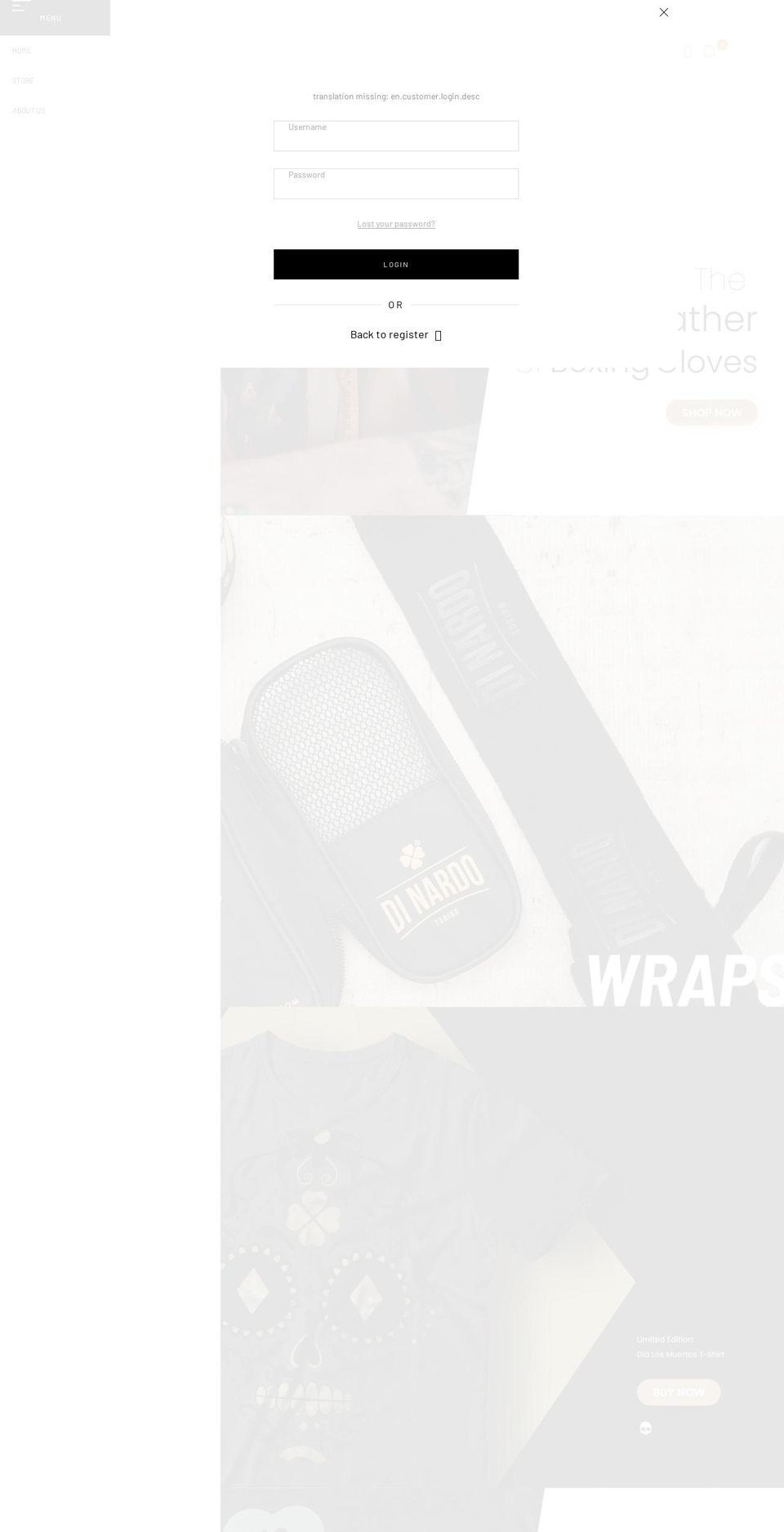 dinardoboxing.com — Shopify storefront screenshot