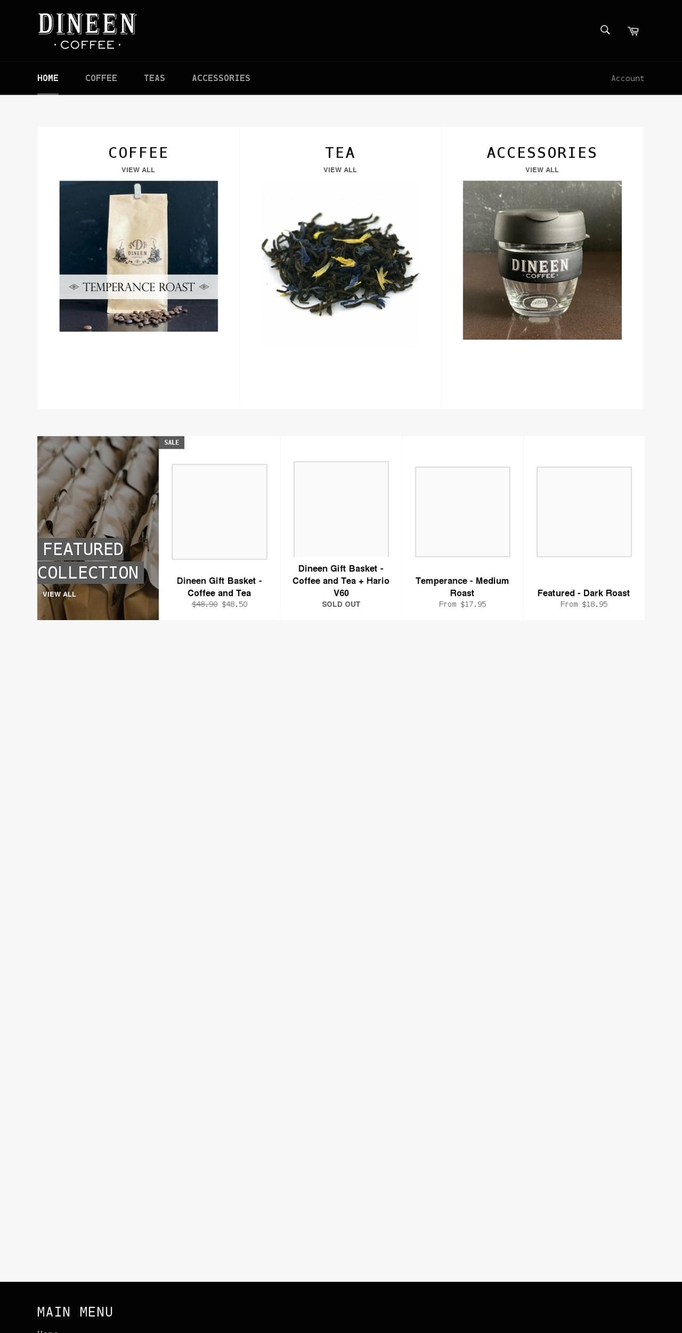 dineencoffee.shop shopify website screenshot