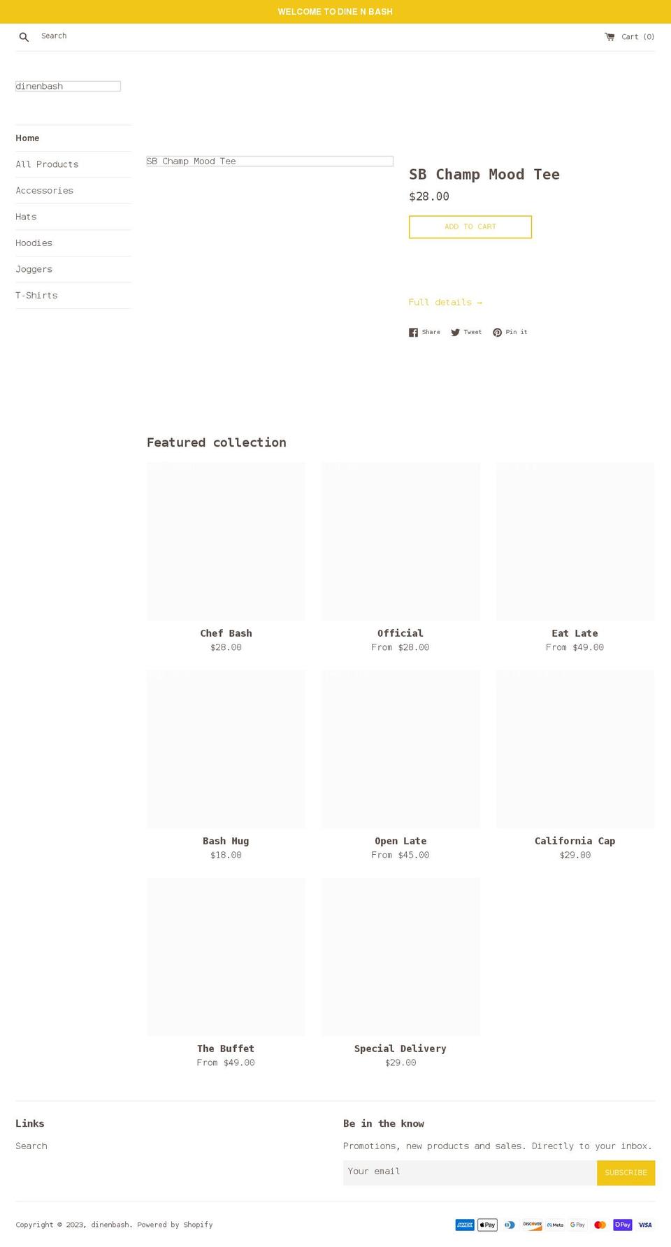 dinenbash.com shopify website screenshot