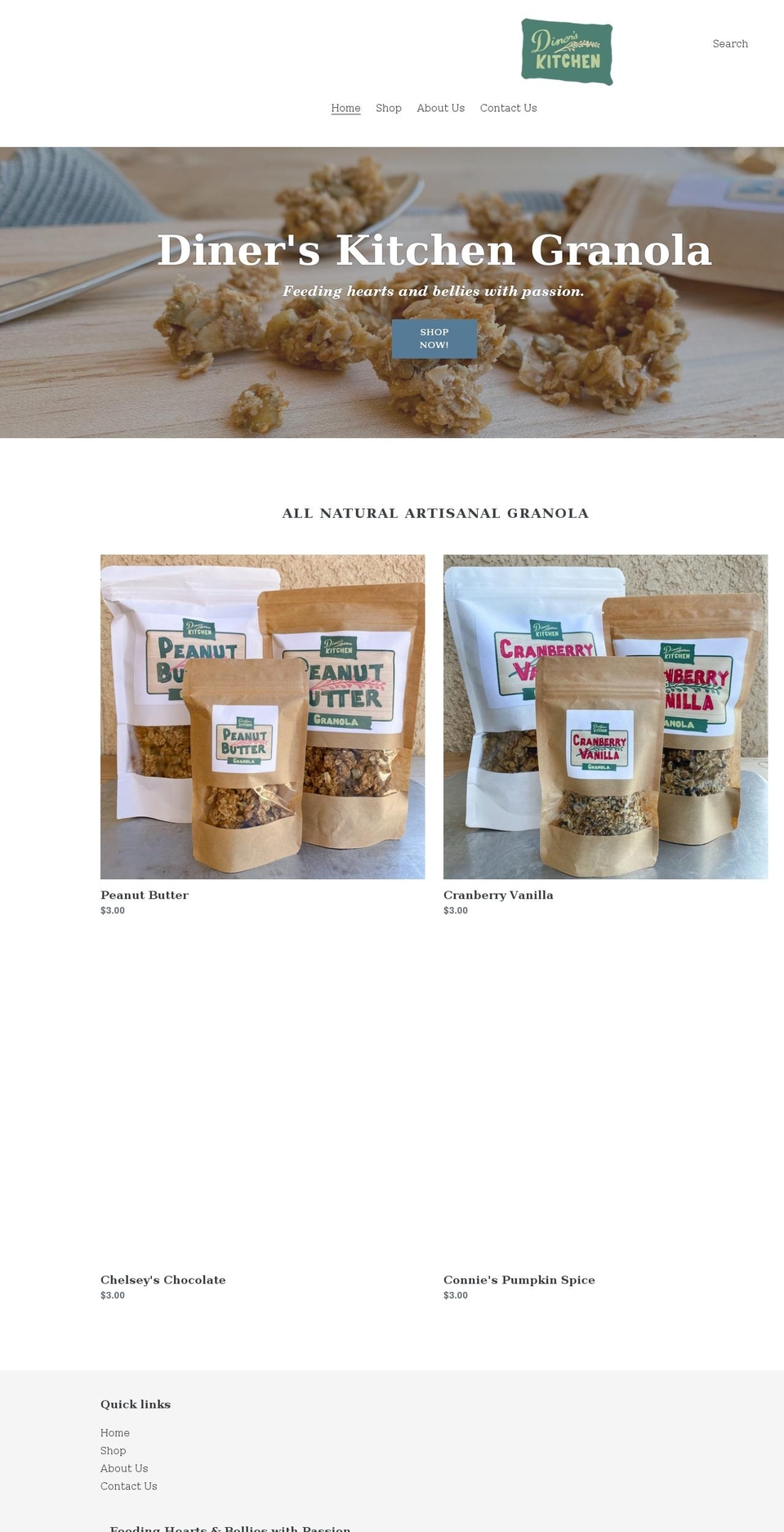 dinerskitchengranola.com shopify website screenshot