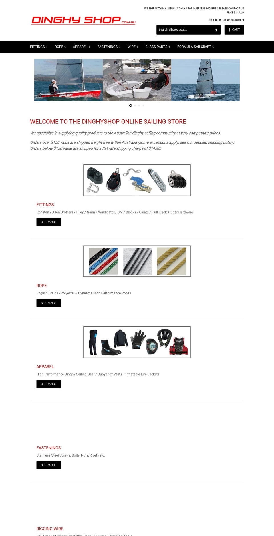 dinghyshop.com.au shopify website screenshot