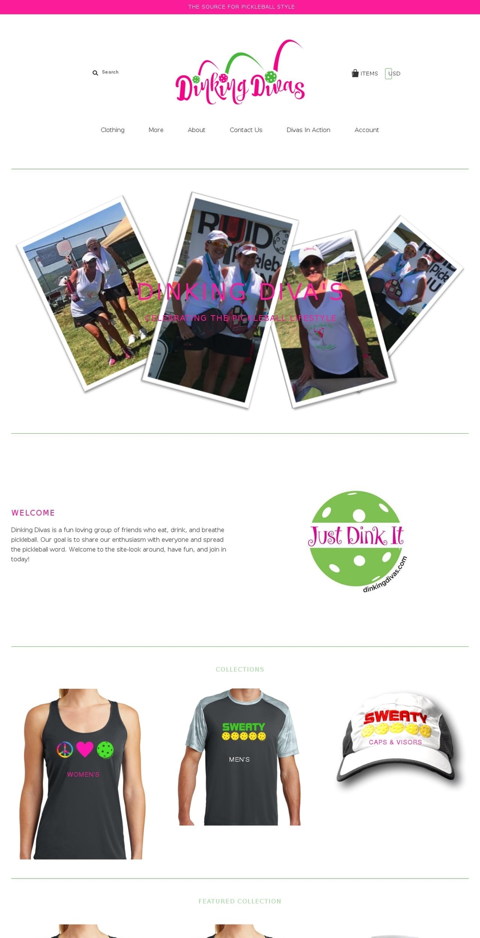 dinkingdivas.com — Shopify storefront screenshot