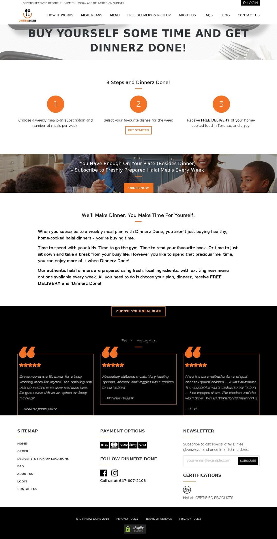 dinnerzdone.com — Shopify storefront screenshot