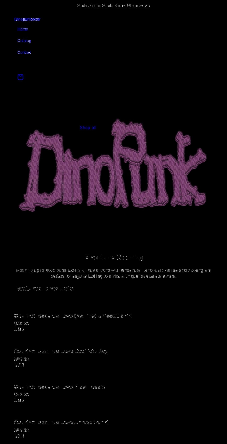 dinopunkwear.com shopify website screenshot