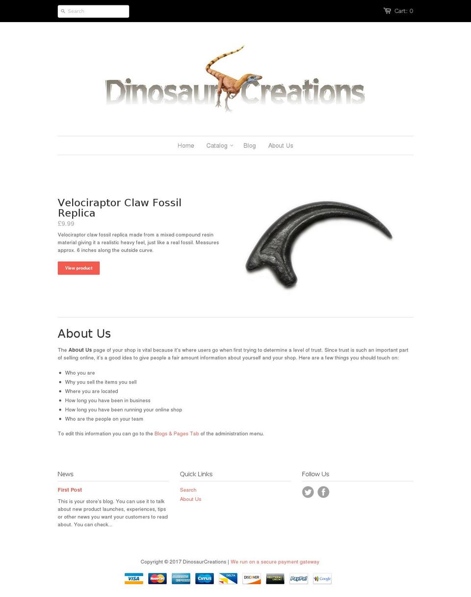 dinosaurcreations.com shopify website screenshot