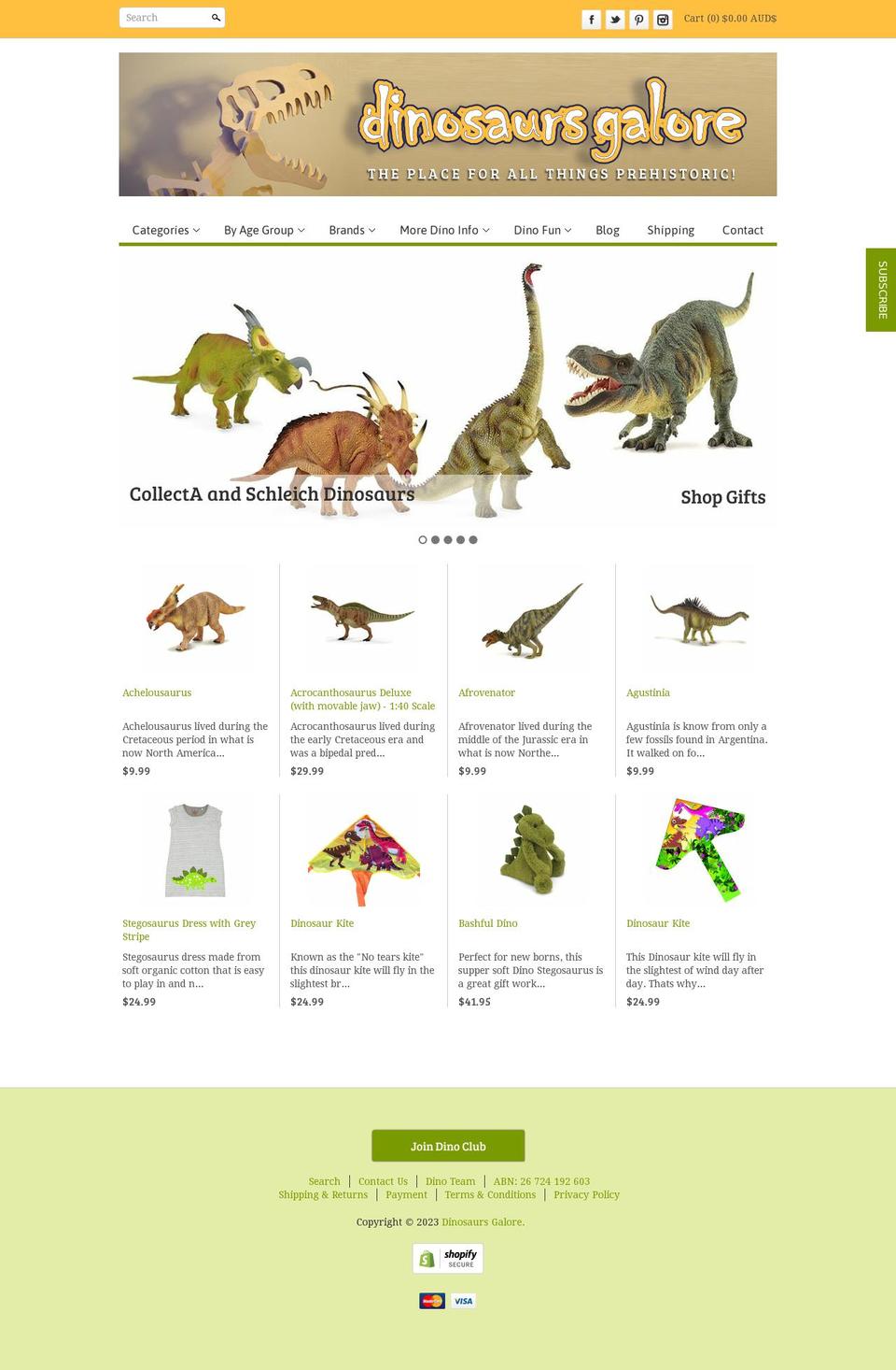 dinosaursgalore.com.au shopify website screenshot