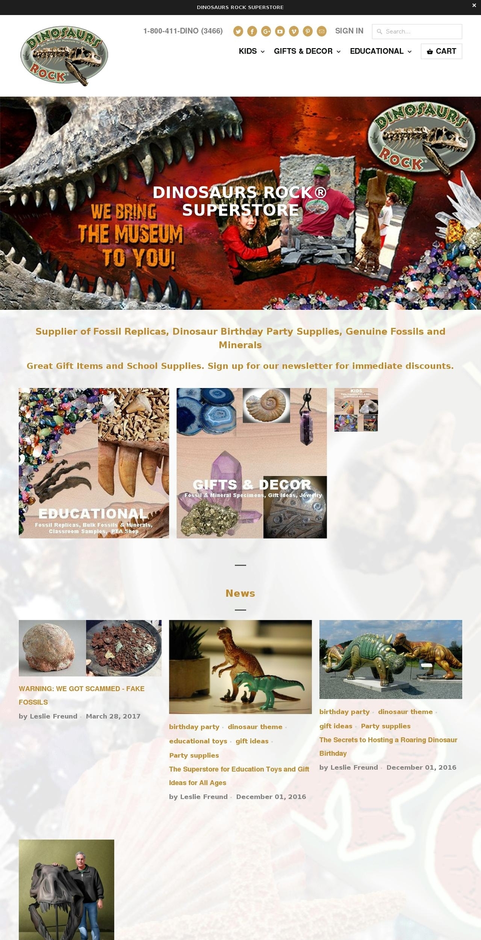 dinosaursrocksuperstore.com shopify website screenshot