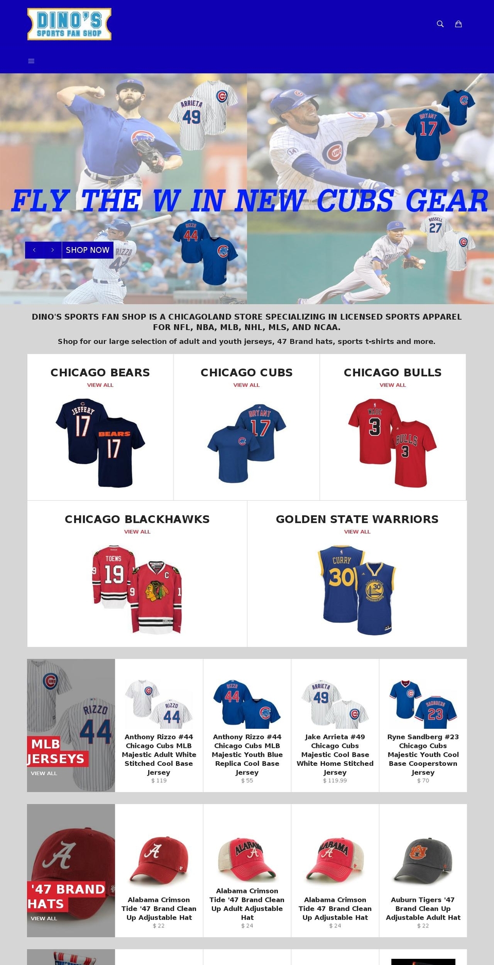 dinossportsfanshop.com shopify website screenshot