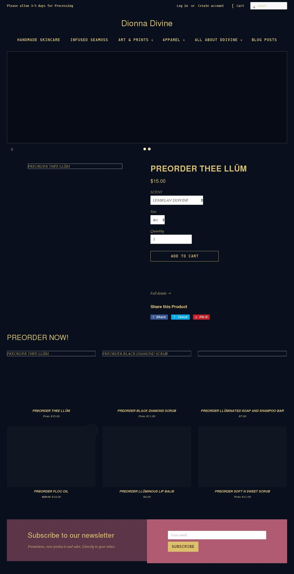 dionnadivine.com shopify website screenshot