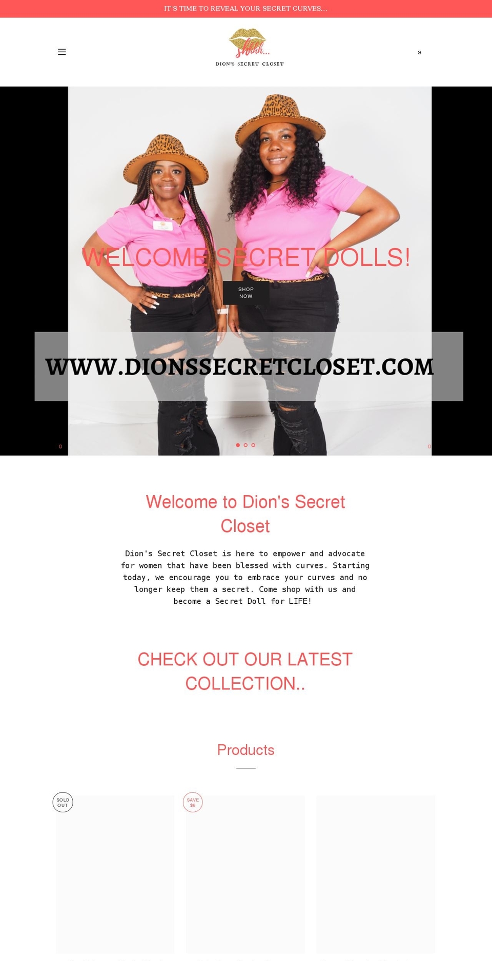 dionssecretcloset.com shopify website screenshot