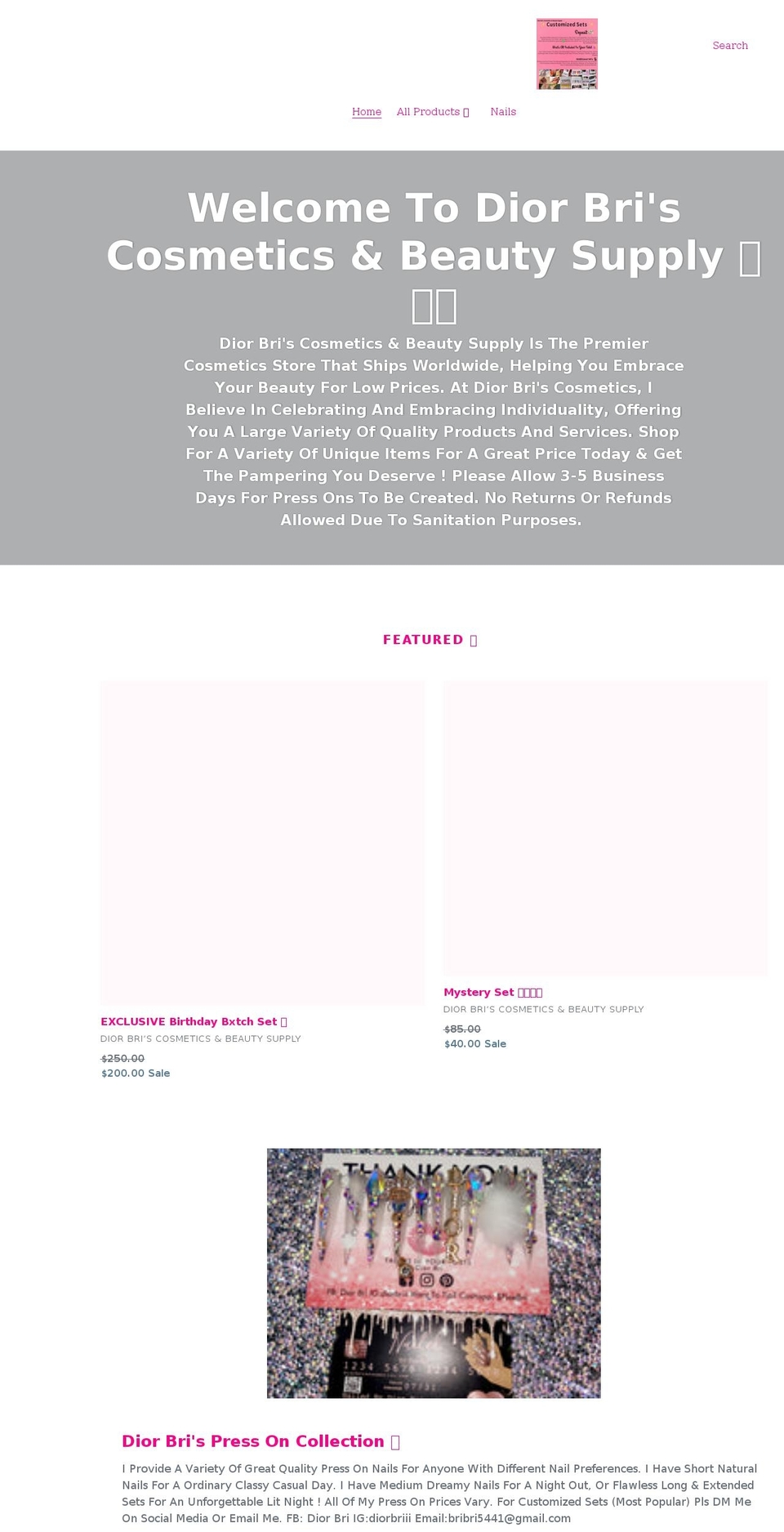 diorbriscosmetics.com shopify website screenshot