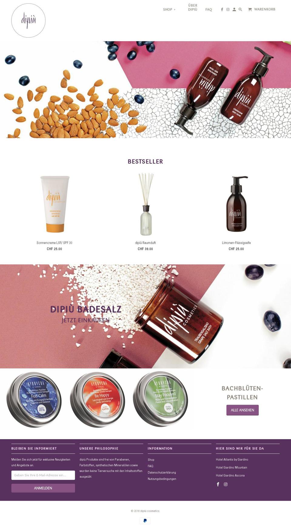 dipiu-cosmetics.ch shopify website screenshot