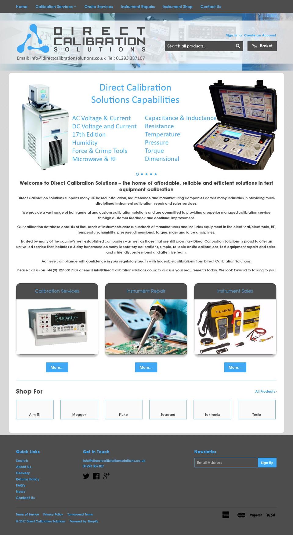 directcalibrationsolutions.co.uk shopify website screenshot