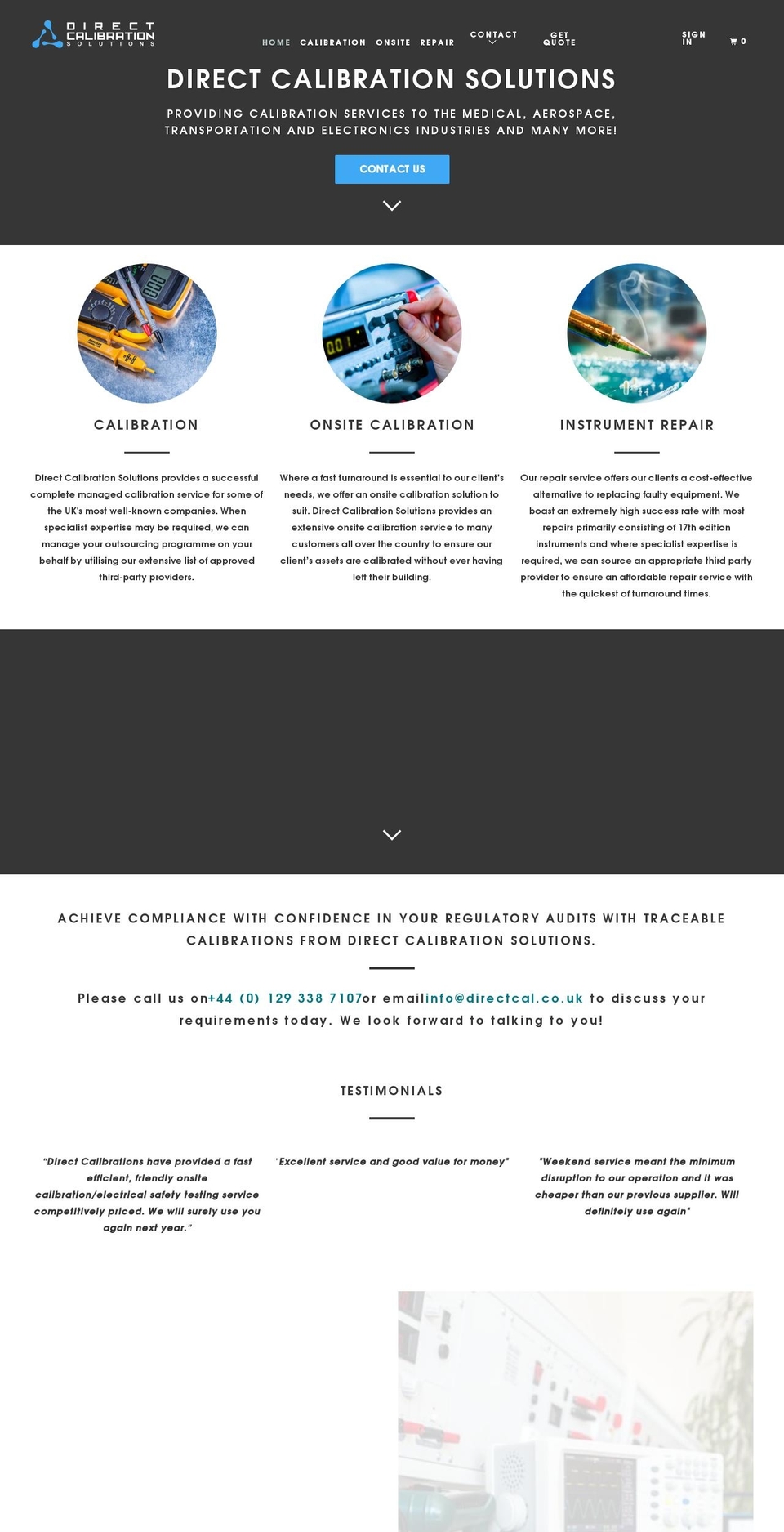 directcalibrationsolutions.com — Shopify storefront screenshot