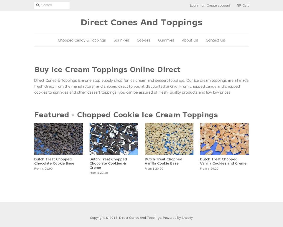 directconesandtoppings.com — Shopify storefront screenshot