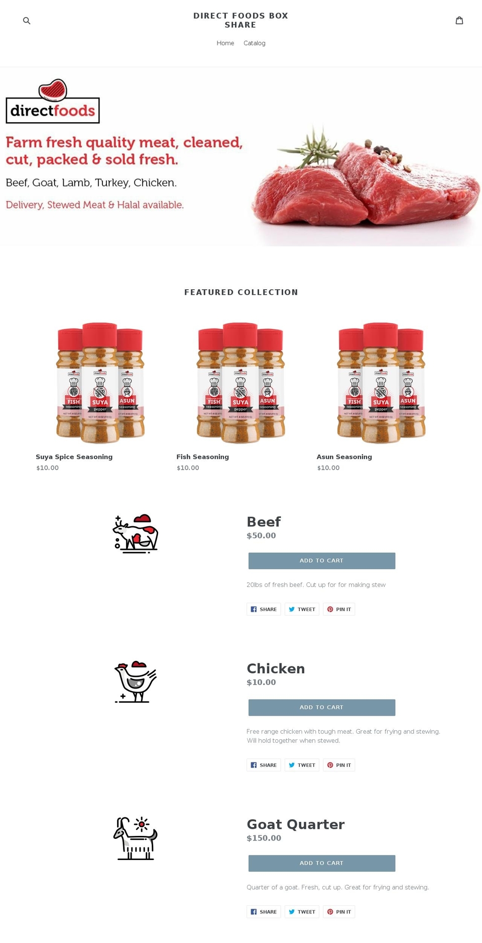 directfoodsboxshare.com — Shopify storefront screenshot