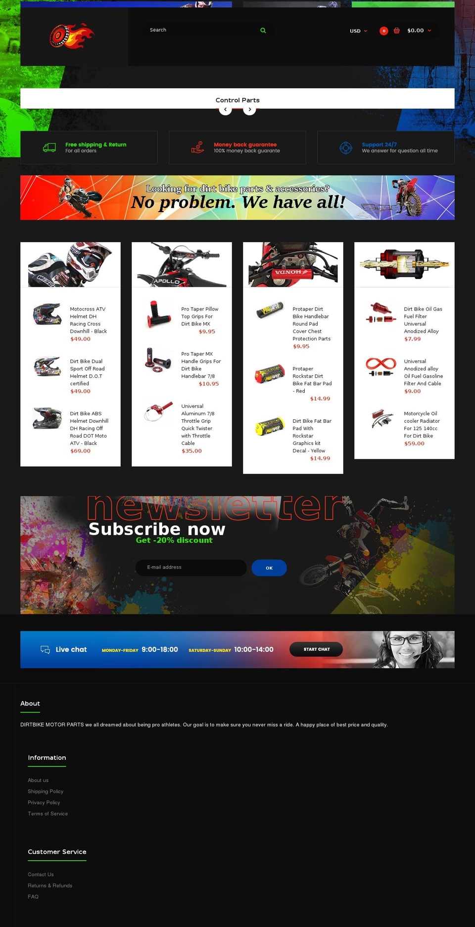 dirtbikemotorparts.com — Shopify storefront screenshot
