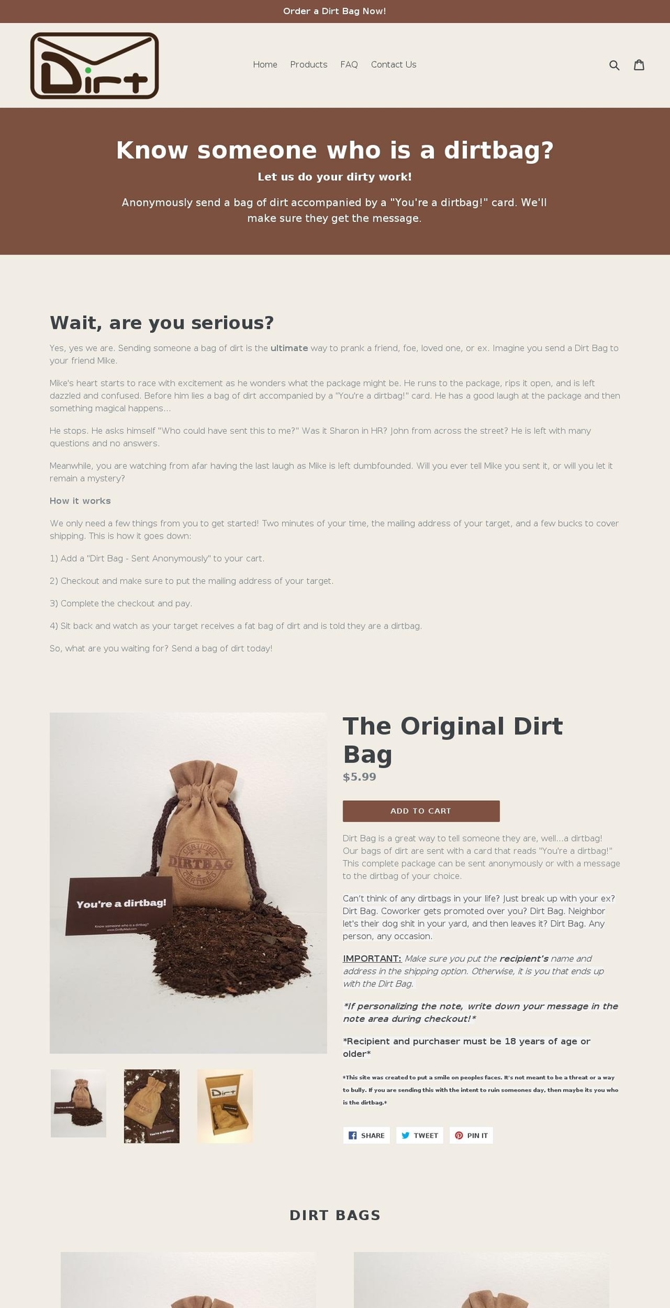 dirtbymail.com — Shopify storefront screenshot
