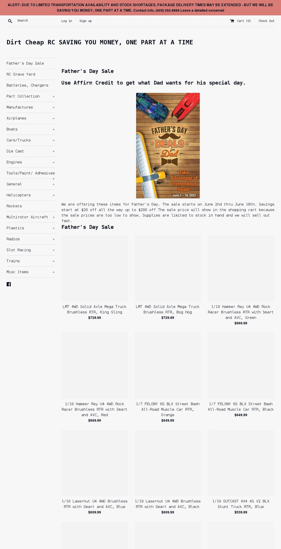 dirtcheap-rc.com shopify website screenshot