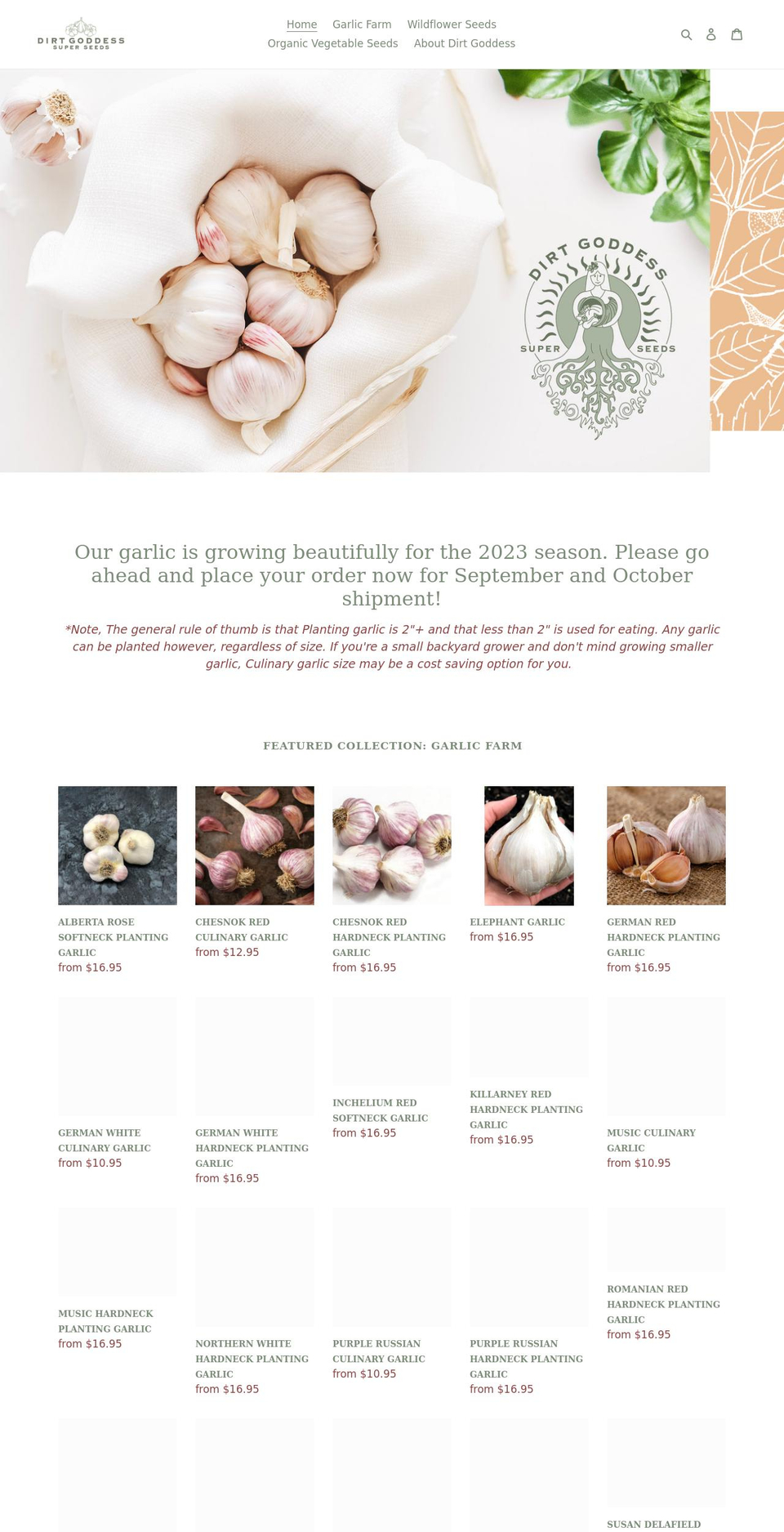 dirtgoddessseeds.com shopify website screenshot