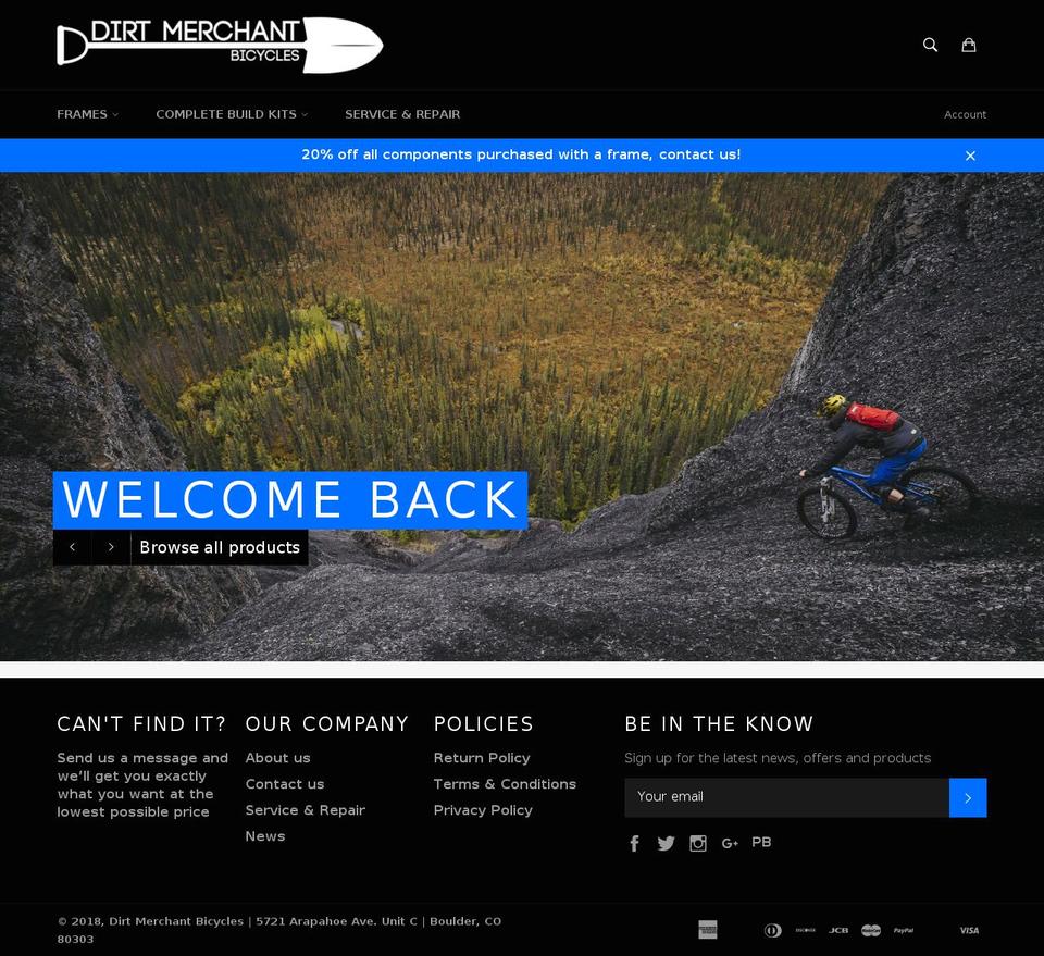 dirtmerchantbike.com — Shopify storefront screenshot