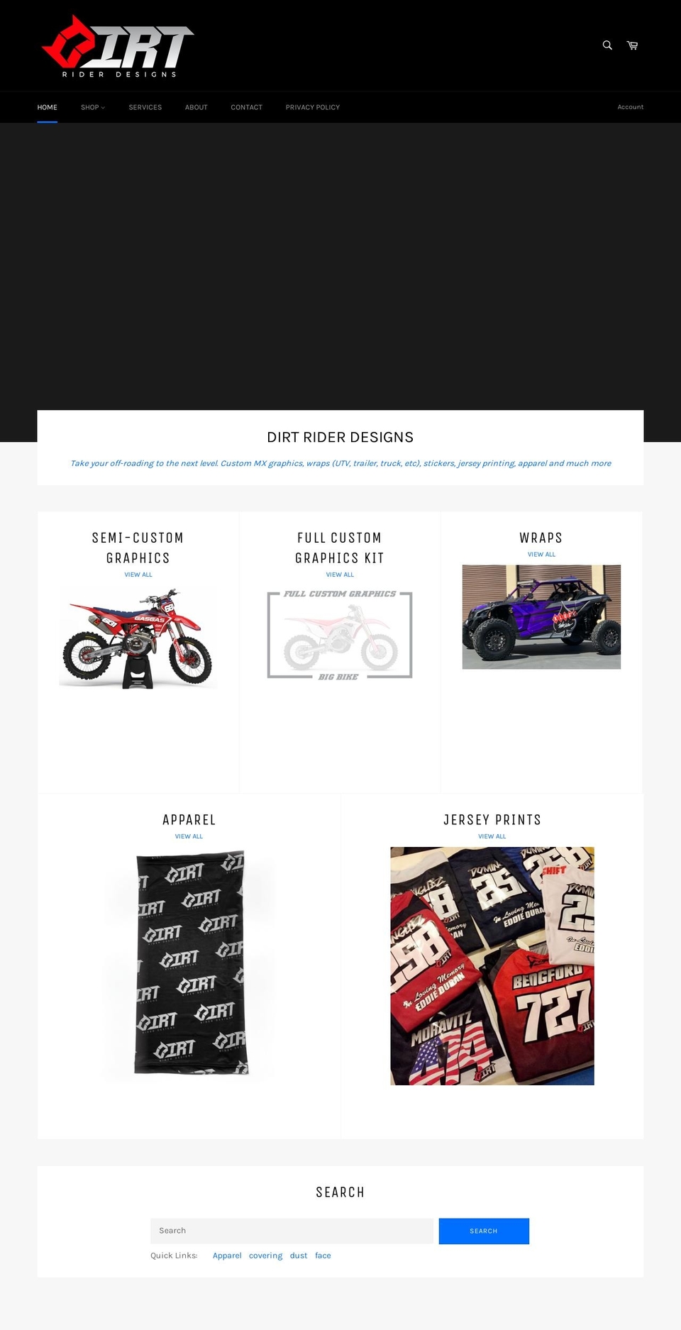 dirtriderdesigns.com — Shopify storefront screenshot