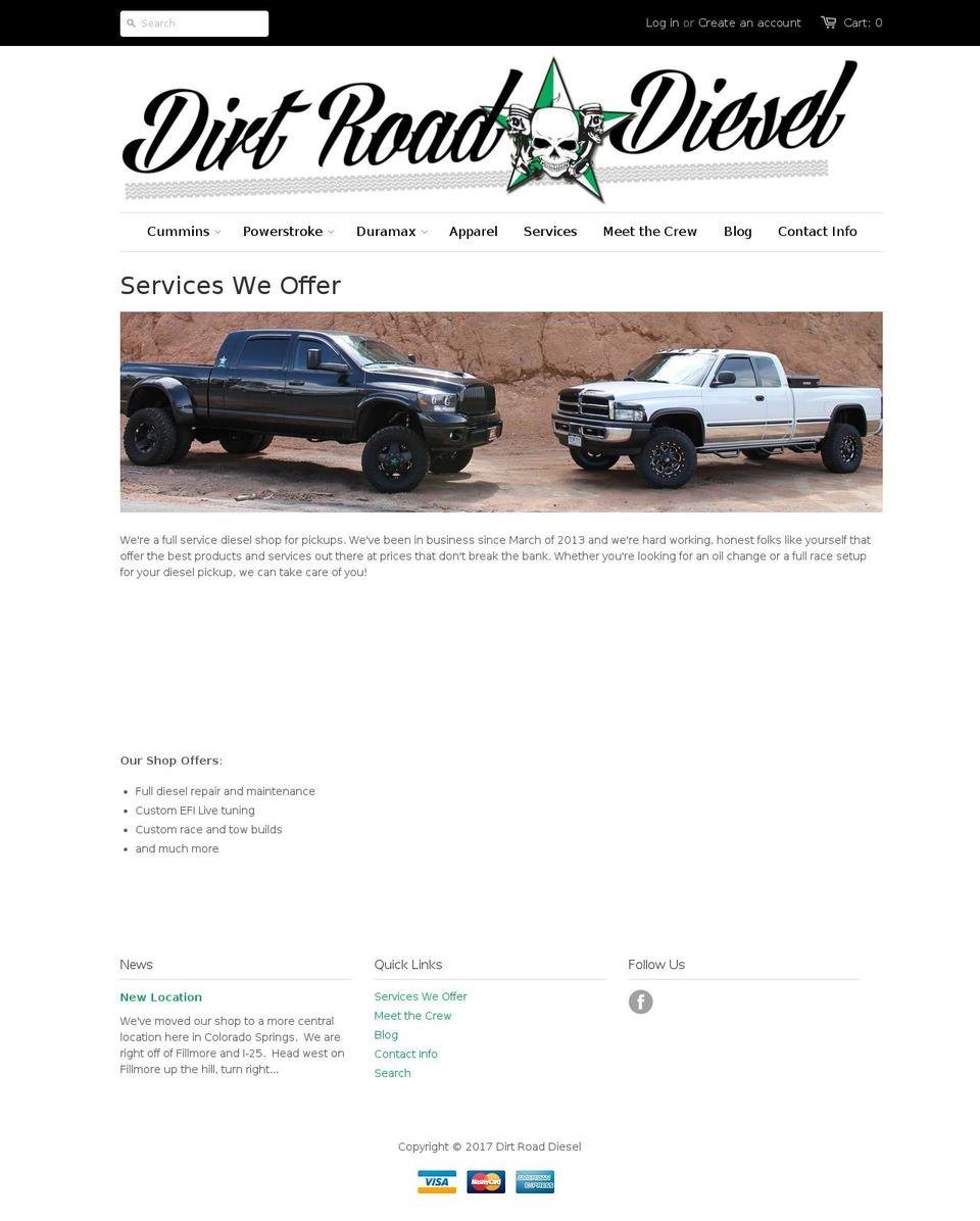 dirtroaddiesel.com shopify website screenshot
