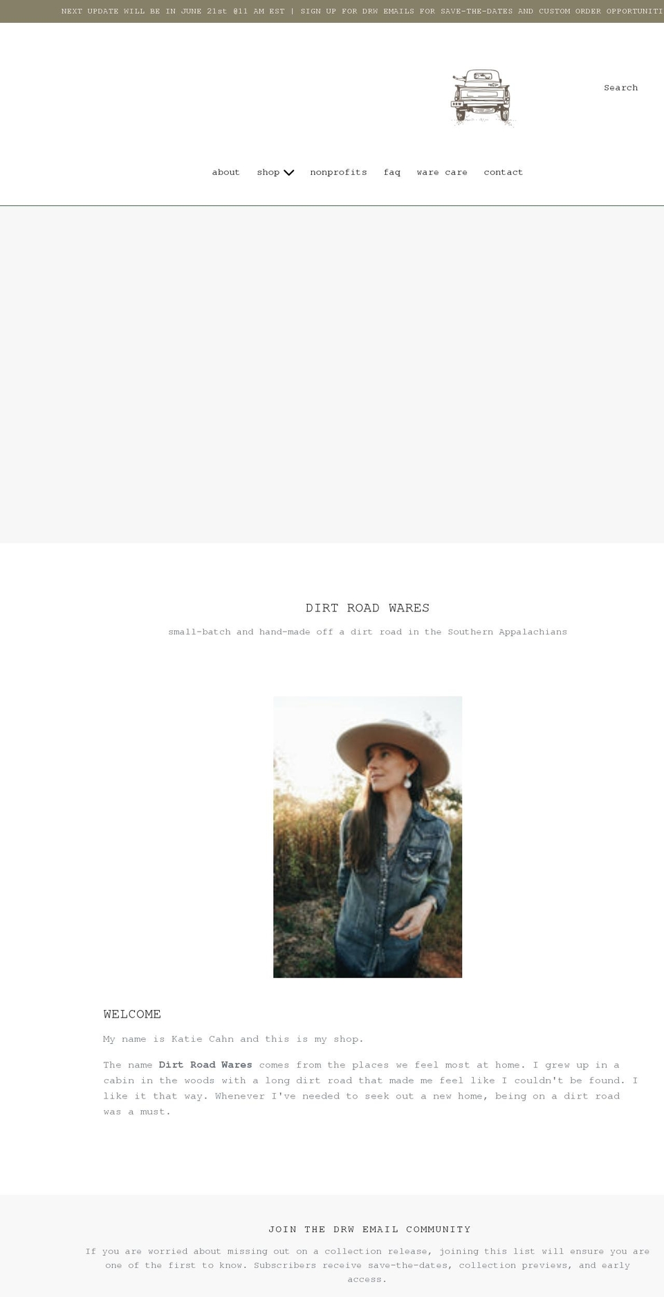dirtroadwares.com shopify website screenshot