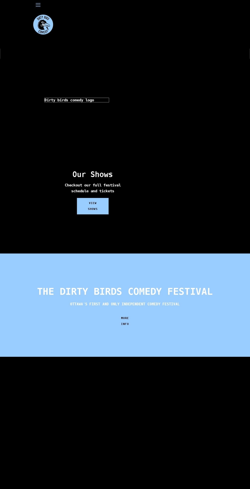 dirtybirdcomedyfest.com shopify website screenshot