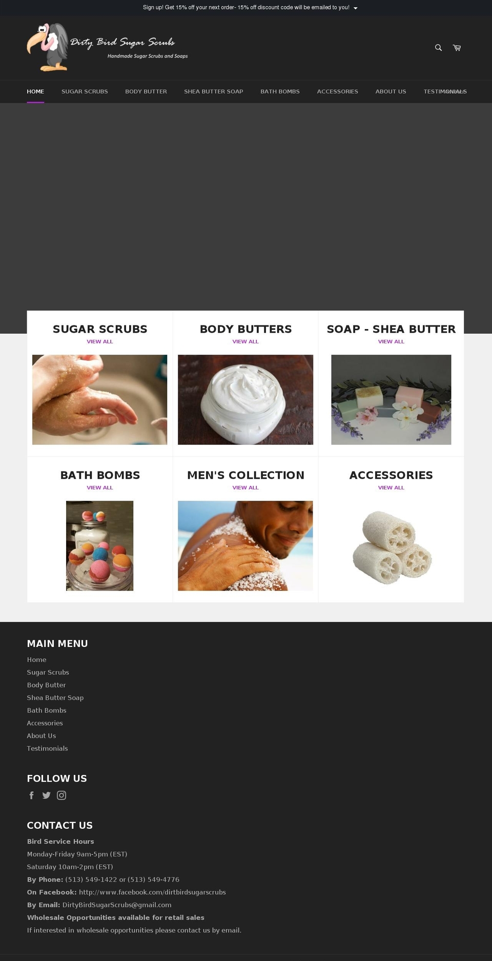 dirtybirdsugarscrubs.com shopify website screenshot