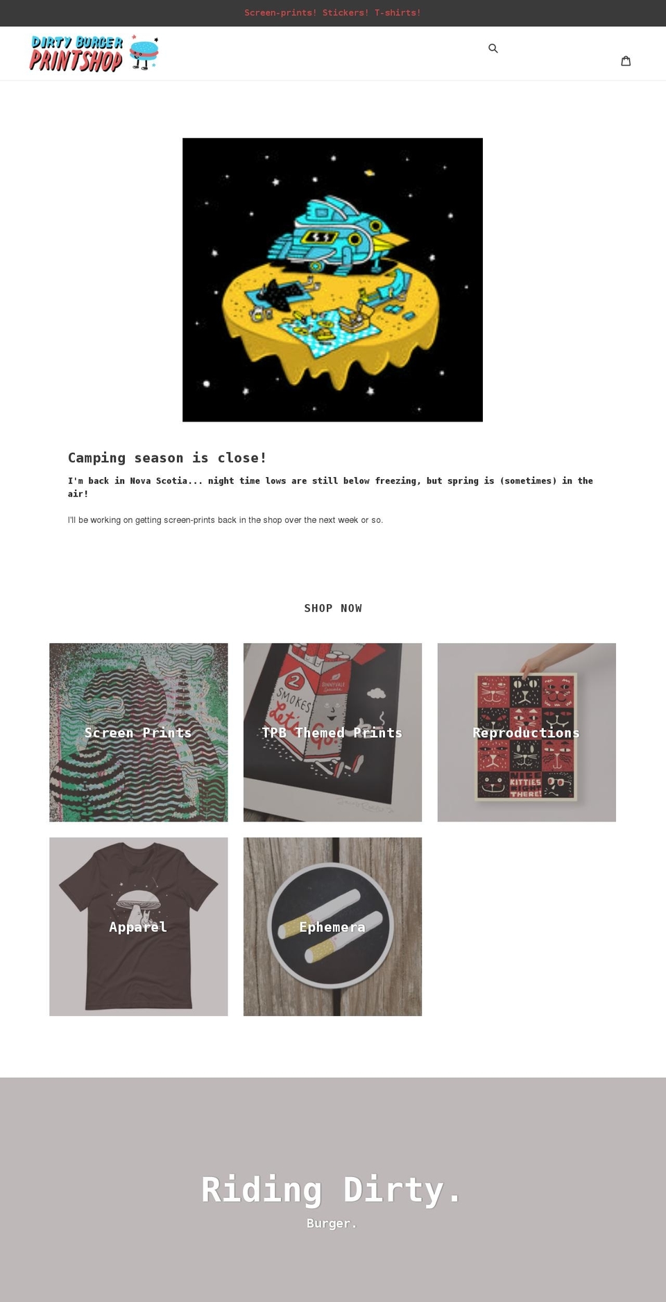 dirtyburgerprintshop.com shopify website screenshot