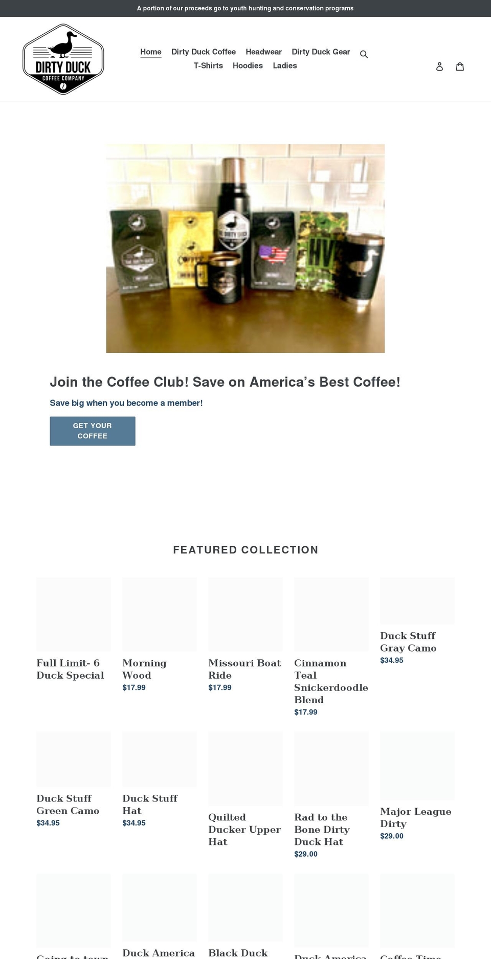 dirtyduckcoffee.com shopify website screenshot