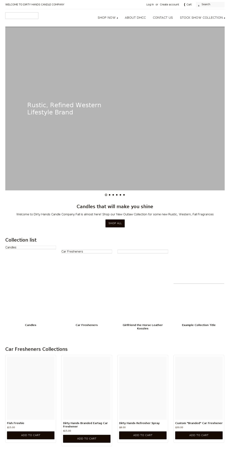 dirtyhandscandlecompany.com shopify website screenshot