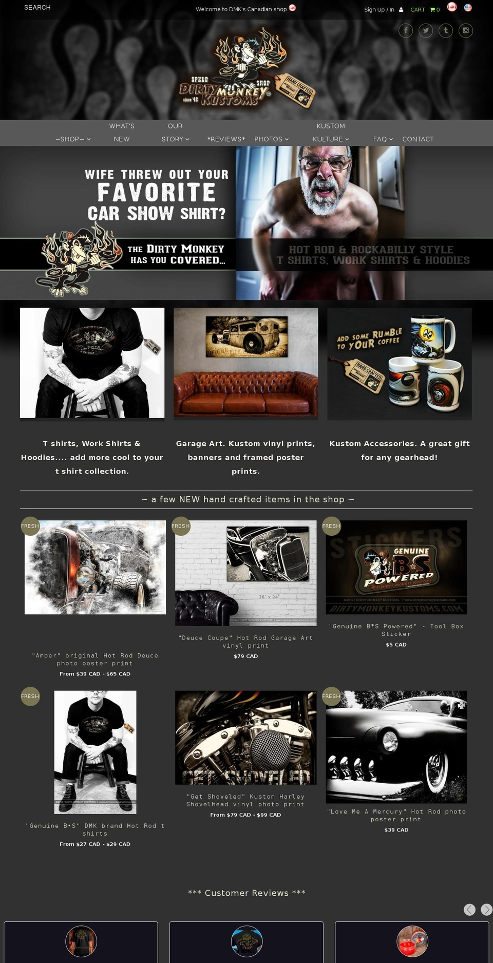 dirtymonkeykustoms.ca shopify website screenshot