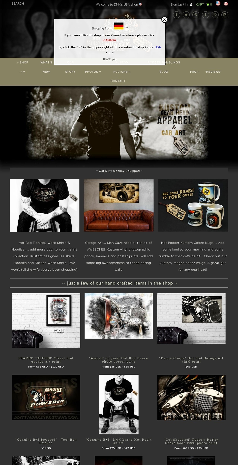 dirtymonkeykustoms.com shopify website screenshot