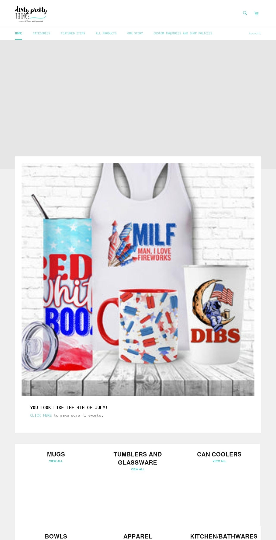 dirtyprettythingsshop.com shopify website screenshot